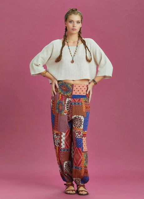 Pantaloni Baggy Chic cu modele patchwork