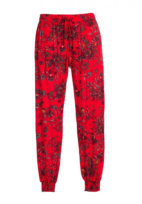 Pantaloni rosii cu imprimeu floral
