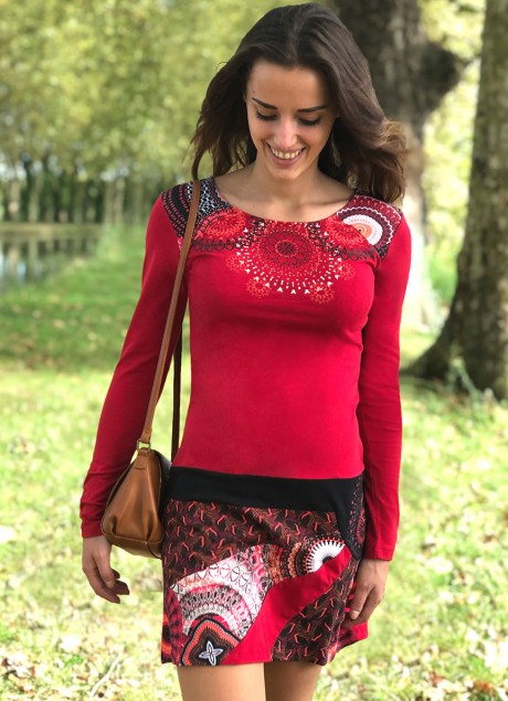 Rochie rosie tricot de bumbac