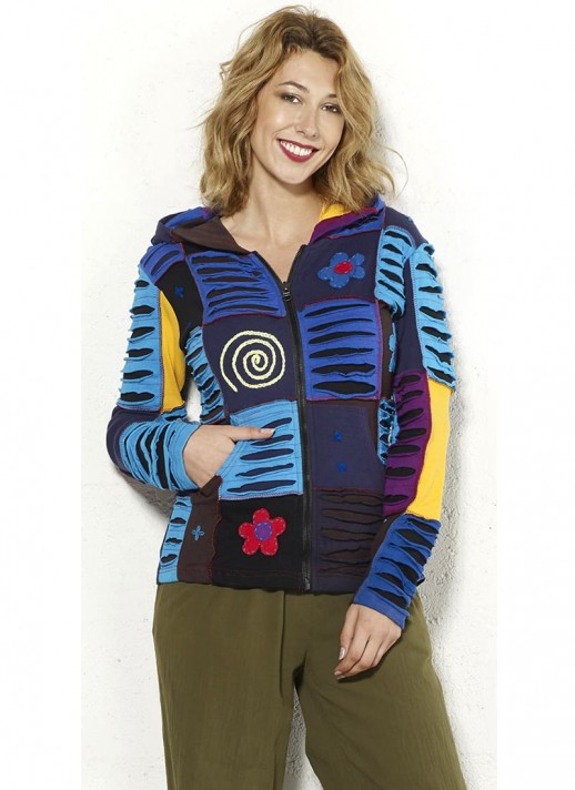 Hanorac tricotat bumbac patchwork