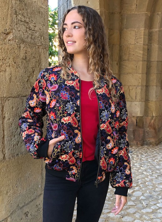 Jacheta din tricot cu print floral