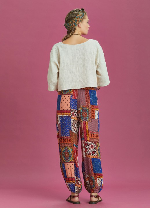 Pantaloni Baggy Chic cu modele patchwork