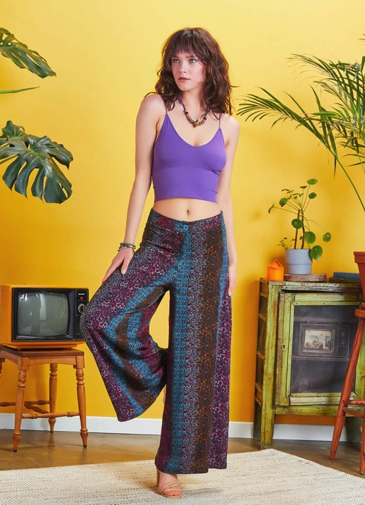 Pantaloni blue-purple talie inalta