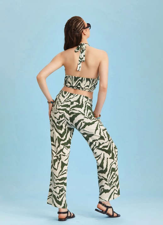 Pantaloni Boho Green Zebra Print