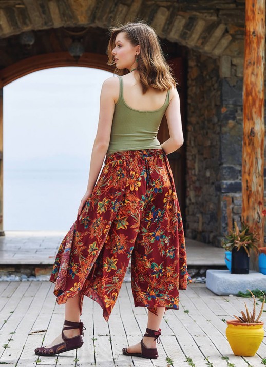 Pantaloni florali asimetrici Hippie Chic