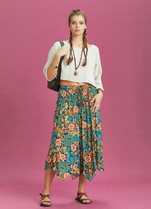 Pantaloni Hippie Chic cu model floral